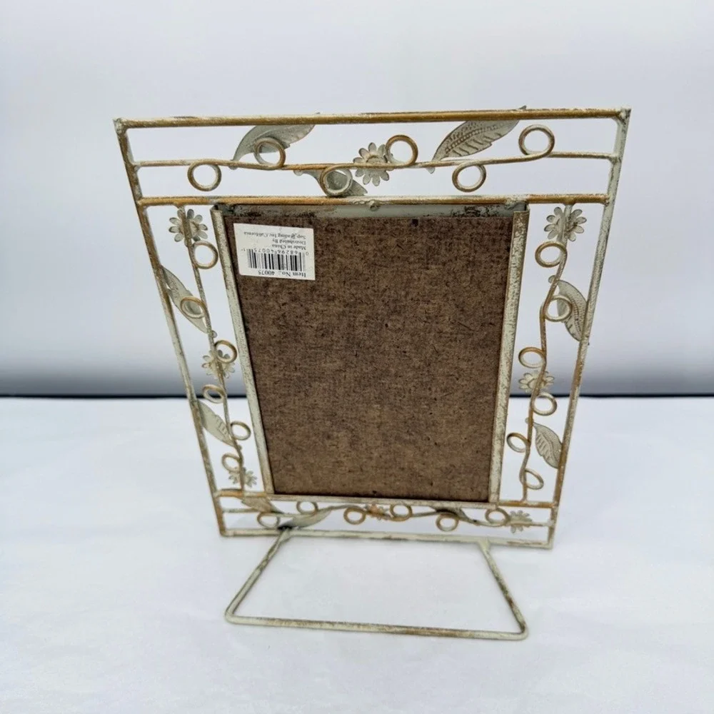 Metal Picture Frame Shabby Chic Floral Distressed Cream Feminine Cottage Decor